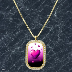 Gorgeous Colorful Hearts Pendant Necklace Image Design Timeless Gold Tone Pure - Picture 1 of 4