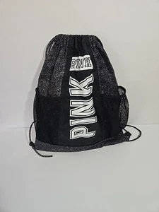 Victorias Secret Pink Gray Marl Drawstring Backpack Cinch Bag Tote Duffle Gym - Picture 1 of 9