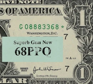 2001 $1 FW Federal Reserve Star Note G08883368* PCGS 68PPQ Chicago Top Pop - Picture 1 of 3