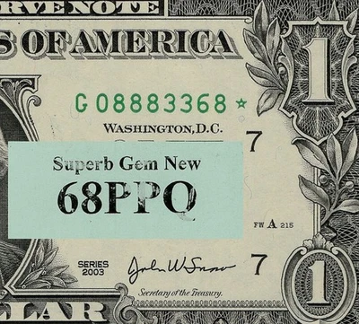 2001 $1 FW Federal Reserve Star Note G08883368* PCGS 68PPQ Chicago Top Pop - Image 1 of 3