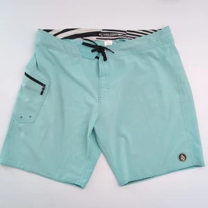 Volcom 4 Way Stretch Light Blue Quick Dry Board Shorts Size 40 Zipper Pocket - Picture 1 of 5