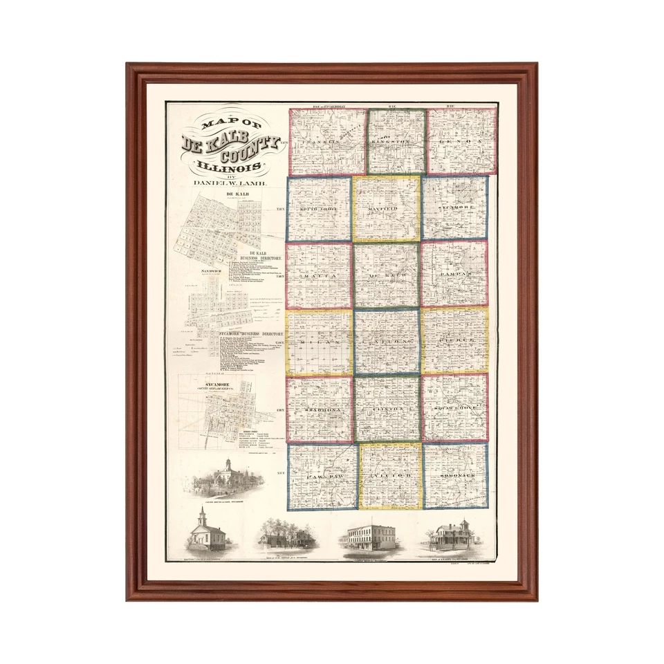 Old Map of De Kalb County, IL 1860 - Vintage Illinois Art - Image 1 of 4