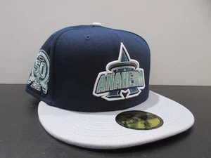 Anaheim Angels Hat Cap Fitted Mens 7 3/8 Blue MLB Baseball Anniversary Patch - Picture 1 of 9