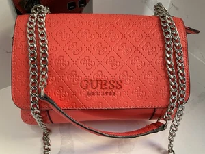 Guess Coral Debossed Holly Convertible Cross Body Shoulder Bag Faux Leather Vgc - Picture 1 of 13