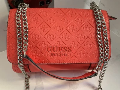 Guess Coral Debossed Holly Convertible Cross Body Shoulder Bag Faux Leather Vgc  - Image 1 of 4