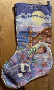 Vintage Hand Cross Stitched Christmas Sticking Sweet Treats Dreams Joshua Label - Picture 1 of 15