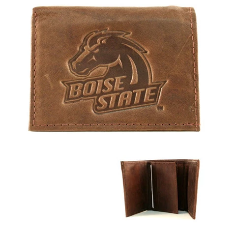 University Boise State Broncos Genuine Leather Wallet Brown College NCAA Trifold Cover