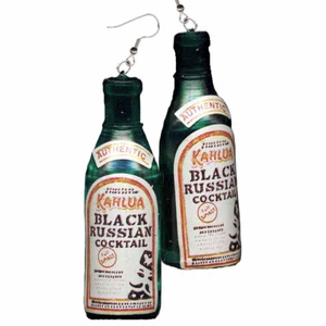 Huge Funky LIQUOR BOTTLE EARRINGS COFFEE Black Russian Novelty Bar Drink Jewelry - Picture 1 of 2