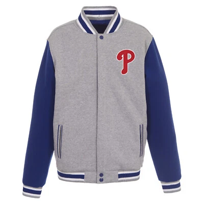 MLB Philadelphia Phillies Reversible Full Snap Fleece Jacket 2 Front Logos JHD - Image 1 of 4