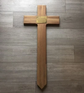wooden memorial cross large hand crafted with free engraved plaque grave marker - Picture 1 of 9