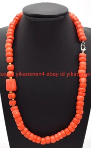 Genuine Natural 6x10mm Pretty Orange Coral Rondelle Gemstone Beads Necklace 18" - Picture 1 of 12