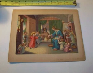 Jesus as Child with Mary & Joseph & Seven Child Angels Vintage Home Scene - Picture 1 of 2