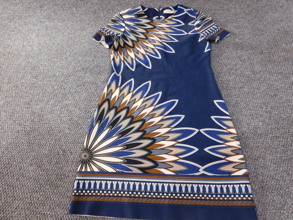 Vestido tory burch xs extra pequeno azul floral feminino linha A zíper geométrico - Imagem 1 de 4