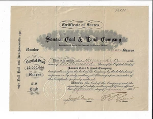 MEXICO? 1905 Sonora Coal & Land Company Stock Certificate #59 - Picture 1 of 2
