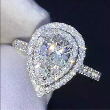 2.20Ct Pear Cut VVS1/D Diamond Double Halo Engagement Ring 18K White Gold Finish