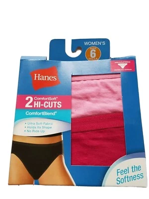 Hanes Women's Hi Cut Panties 2 Count Size 6 Pink Cranberry New Full Coverage - Image 1 of 4