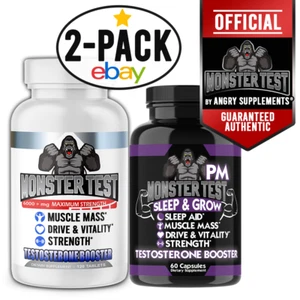 Angry Supplements Monster Test Testosteron Booster Tribulus for Men + PM 2-PK - Picture 1 of 17
