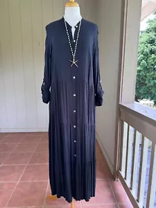 Neu mit Etikett XL Kleen schwarz leicht Baumwolle Viskose Knopfleiste langes Staubtuch Topper Kleid - Bild 1 von 9