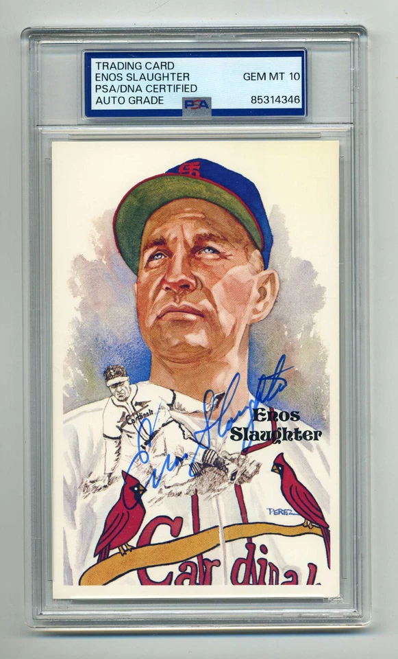 ENOS SLAUGHTER SUPERB  GEM MINT 10 PSA/DNA SIGNED  PEREZ STEELE POST CARD-TOUGH - Image 1 of 1