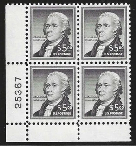U.S., 1954, Scott #1053, $5.00 Hamilton, Plate Block, Mint, Never Hinged - Picture 1 of 1