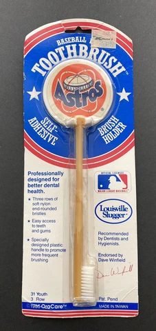 Vintage 1986 Houston Astros OraCare Baseball Bat Toothbrush With Holder NIP Cover