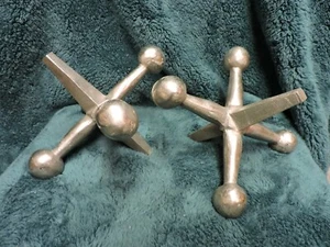 Jumbo Silver Metal Jacks Paperweight Bookends - Picture 1 of 9