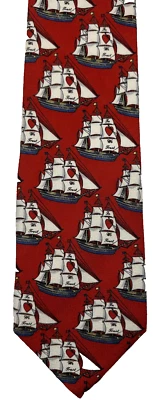 "Corbata de seda roja Moschino para hombre con diseño náutico de veleros 55"" x 3,5""" Foto 1 de 4