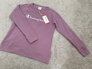NWT Champion Women's Powerblend Graphic Crewneck Sweatshirt Blue Size Medium - Picture 1 of 6