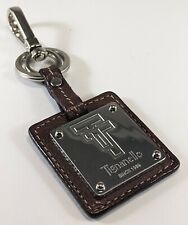 Tignanello Purse Key Fob Keychain Hang Tag Leather and Chrome Metal Brown