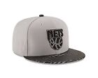New Era 59FIFTY Brooklyn Nets Fitted Hat Cap Gray Black 7 1/8 Leather Rip NBA