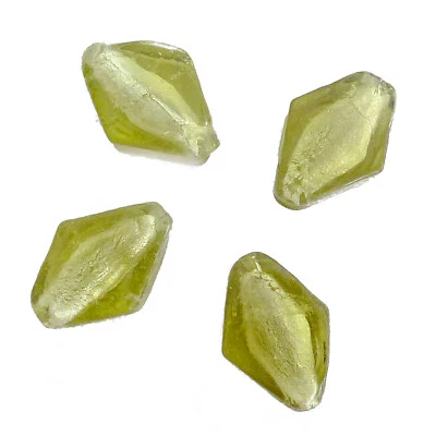 Glasperlen Rhomben 13-15 mm oliv mit Silberfolie 10 Perlen nenad-design AN117 - Bild 1 von 4