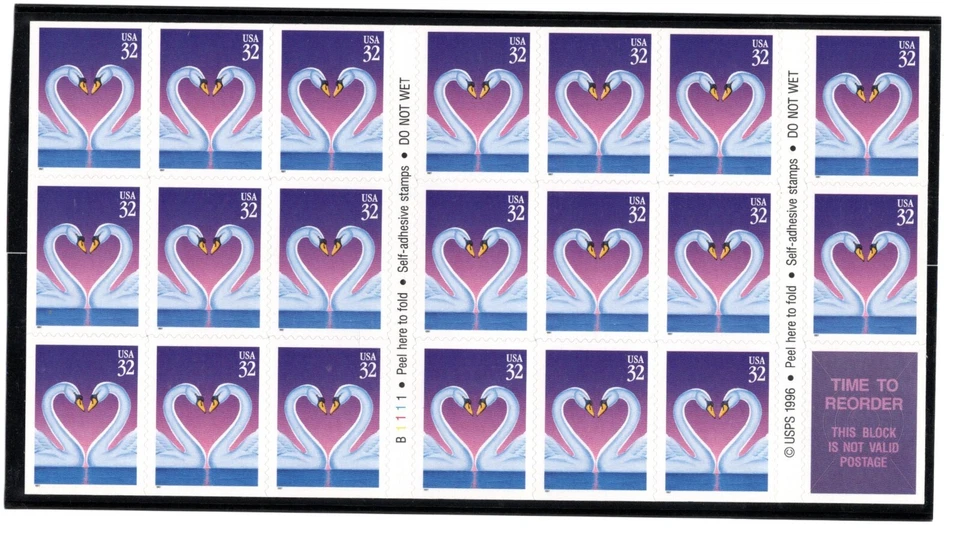 SC# 3123, 1997--32c LOVE Swans, Booklet Pane of 20, M/NH - Image 1 of 1