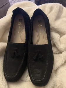 SAS Hope Shoes Women`s US 8N Slip On Loafers Black Suede Tassels Nwob - Picture 1 of 5