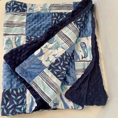 Edredón de bebé Ocean Life peces mar retazos burbuja suave retazos manta azul marino Foto 1 de 4