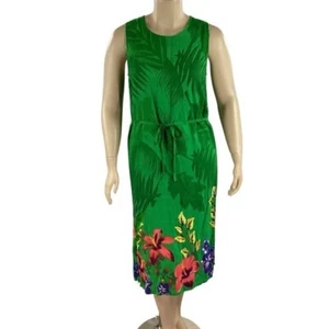 Serengeti Tahitian Dreams Dress Green Floral Print Sleeveless Rayon Midi PXL - Picture 1 of 6