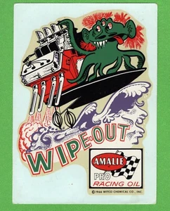 VINTAGE 1966 WEIRD-OH WIPE-OUT "AMALIE DRAG RACING OIL" WATER DECAL ART NICE! - Picture 1 of 2