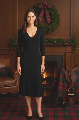 Ralph Lauren Black Label Double Black V Neck Midi dress size Medium Quiet Luxury - Image 1 of 4