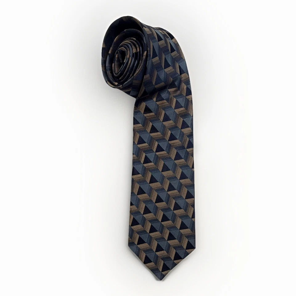 Галстук мужской шелковый Metropolitan от Lord and Taylor темно-синий коричневый геометрический - Изображение 1 из 4