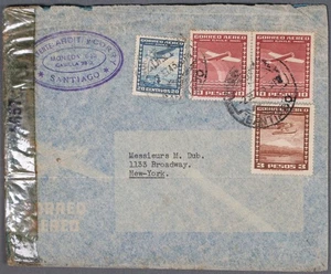 MayfairStamps Chile 1943 Santiago Censored to New York NY Air Mail Cover aat_376 - Foto 1 di 2