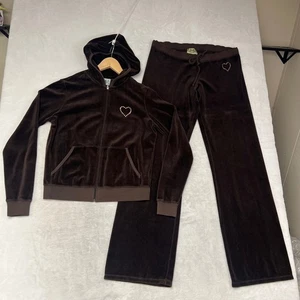 Juicy Couture tuta in velluto marrone cuore impreziosito pantaloni con cappuccio set XL - Foto 1 di 16