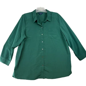 Camisa Travelsmith para mujer talla 2X verde con cuello abotonado L/S bolsillo de poliéster - Imagen 1 de 11