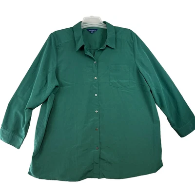 Camisa Travelsmith para mujer talla 2X verde con cuello abotonado L/S bolsillo de poliéster Foto 1 de 4