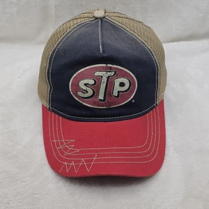 STP Hat Cap Mens Snap Back Red Blue Logo Trucker Retro Garage Racing Workwear - Picture 1 of 9