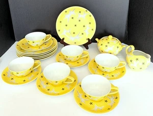 21 Pcs. Rare Noritake Toki Kaisha Yellow Atomic Starburst Retro China Cups Plate - Picture 1 of 12