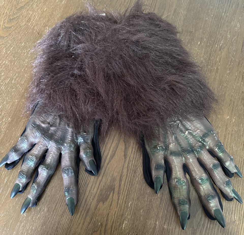 FUN WORLD DIV. Guantes de piel de látex para adultos de Halloween para hombre lobo marrón DE COLECCIÓN #5813 Foto 1 de 4