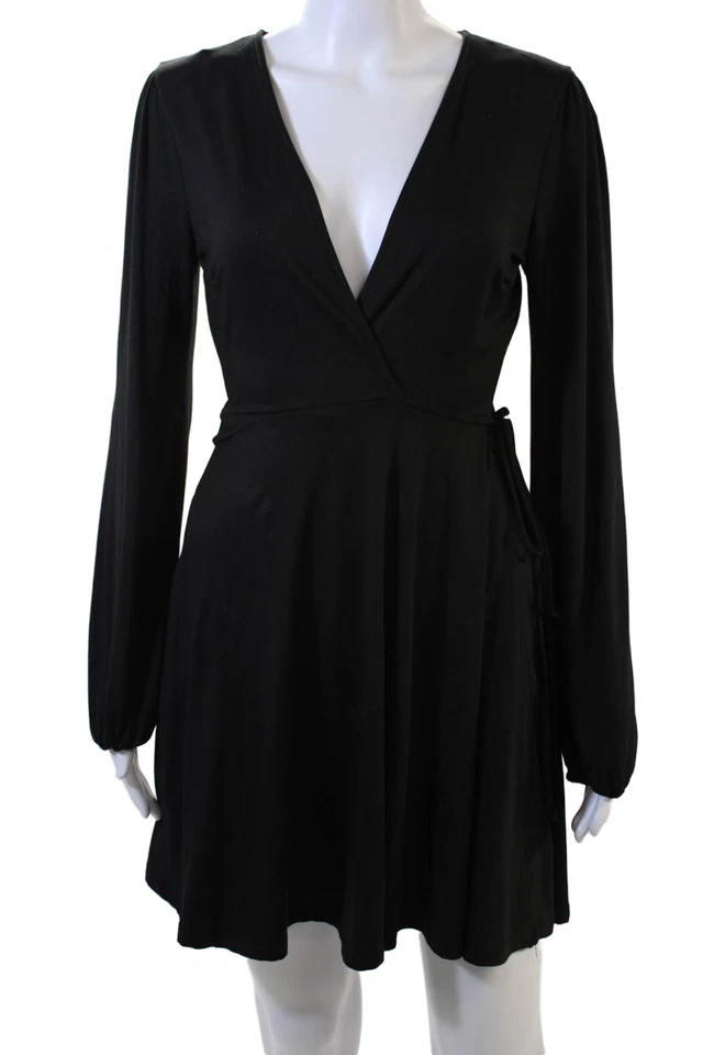 Mini Vestido Sadie & Sage Para Mujer Negro Manga Larga Cuello en V Talla S Foto 1 de 4