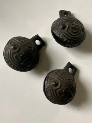 "Antiguas campanas de guisante tribales de bronce del sudeste asiático - Juego de 3 - todo anillo - 1""" Foto 1 de 3