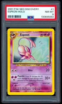 2001 Pokemon ESPEON Neo Discovery Set HOLO RARE Card 1/75 Foil SWIRL - PSA 8 - Image 1 of 3