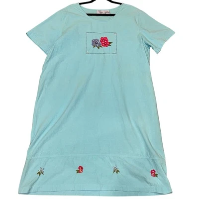 Vestido Camisón Vintage Jane Ashley Mujer 2X Algodón Aqua Floral Bordado Foto 1 de 4
