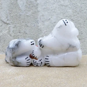 Zuni Fetish-Nativi Americani-Grande Alabastro ORSO & CUB Fetish-Rickson Kallestewa - Foto 1 di 8